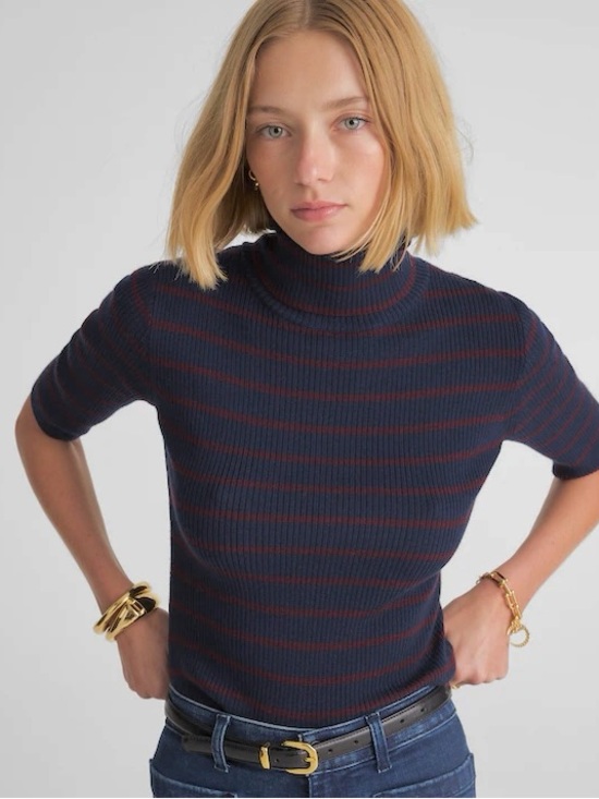 Madewell Sweaters - NWT Madewell Merino Wool Ribbed Turtleneck Tee in Deep Navy Stripe, NY532, XL